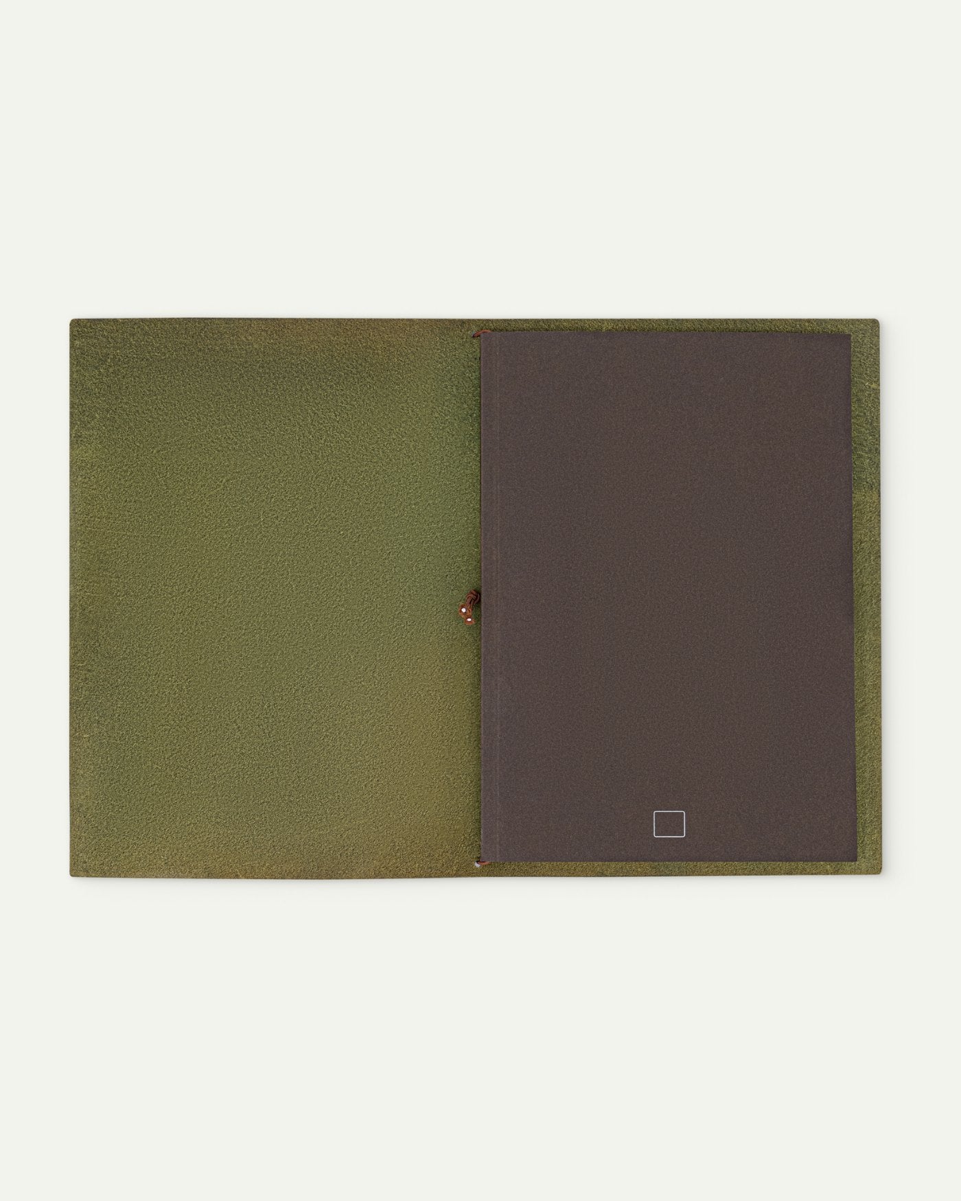 Leather Cover in Olive, open showing the suede interior
